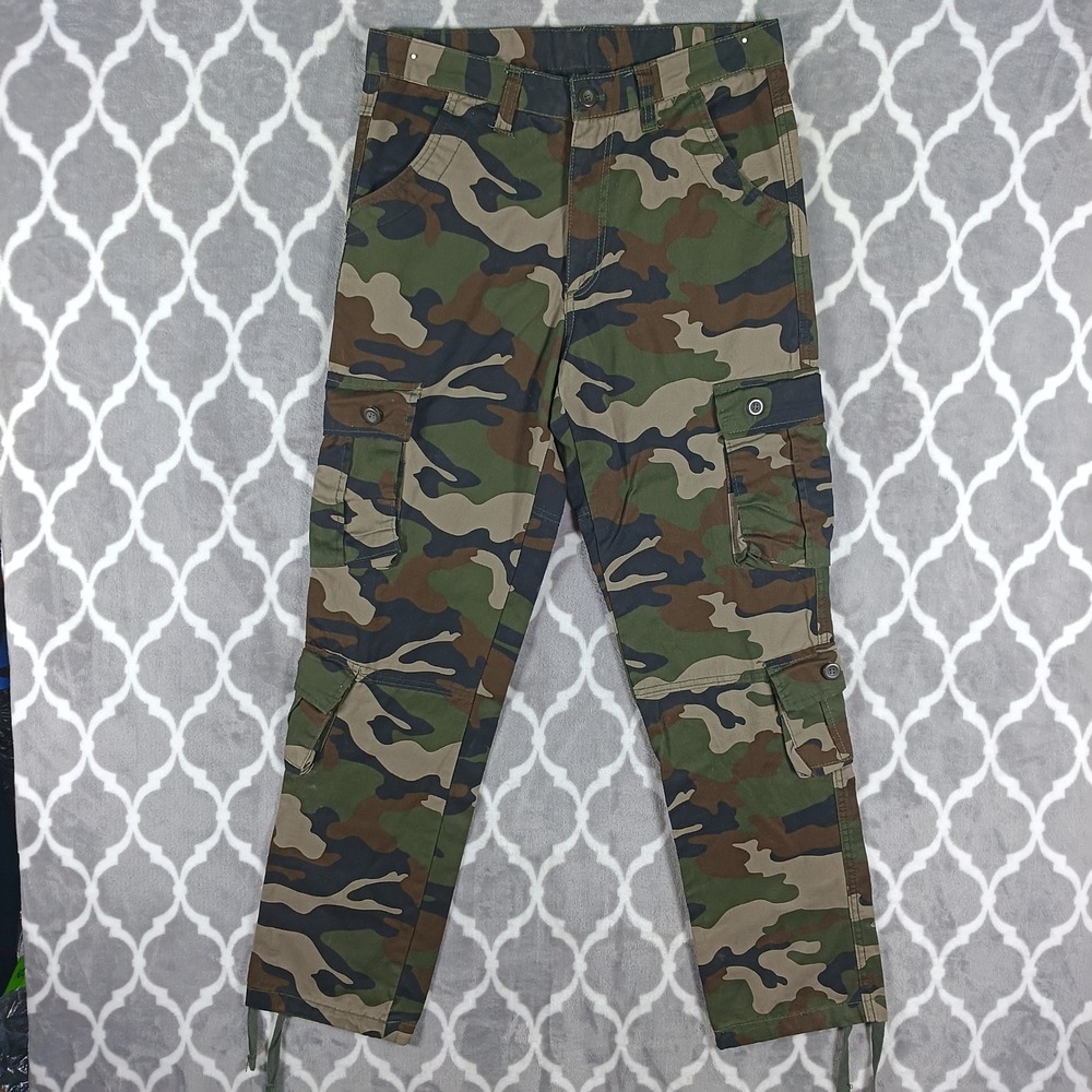 Camouflage Cargo Pants Men 32x30 Brown Green Woodland Pocket Utility Tactical